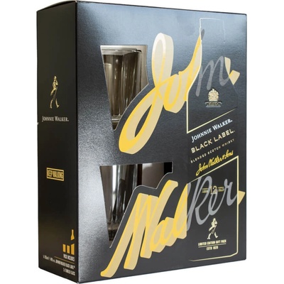 Black Label 12 YO с две ниски чаши - бленд шотландско уиски 700ml