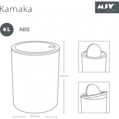 MSV výklopný odpadkový koš KAMAKA, pastelově růžový plast, 6 L 145205