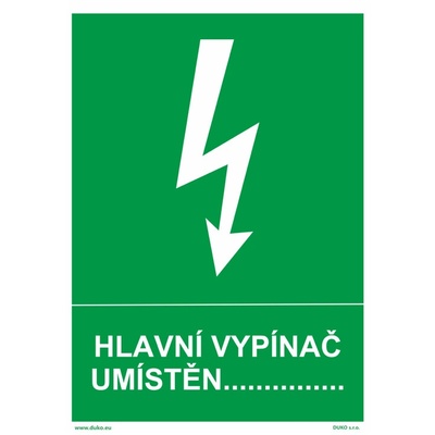 DUKO HLAVNÍ VYPÍNAČ UMÍSTĚN Formát: 210 x 297 mm, Materiál: samolepící vinylová fólie