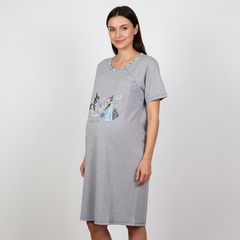 Сива нощница за кърмачки с щъркел и син кант