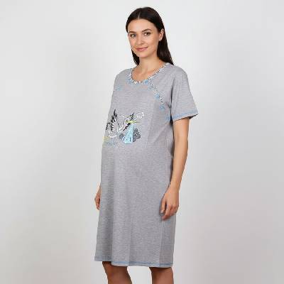 Сива нощница за кърмачки с щъркел и син кант