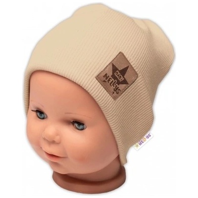 Baby Nellys Žebrovaná dvouvrstvá čepice s lemem béžová