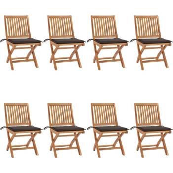 vidaXL Сгъваеми градински столове с възглавници, 8 бр, тик масив (3072869)