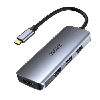 Choetech 7-in-1 USB-C Hub - мултифункционален хъб за свързване на допълнителна периферия за устройства с USB-C (тъмносив)