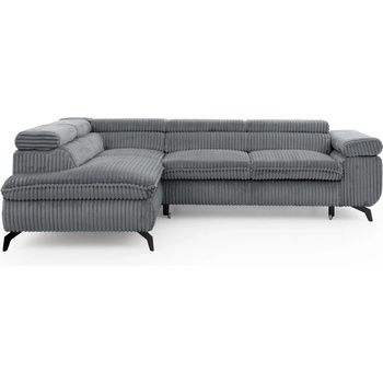 ROPEZ Сив ъглов диван от рипсено кадифе (ляв ъгъл L форма) Marbeya - Ropez (Marbeya Narożnik L z f.spania - Lewa OT Tilia 90 ( Davis ) Czarny Mat)