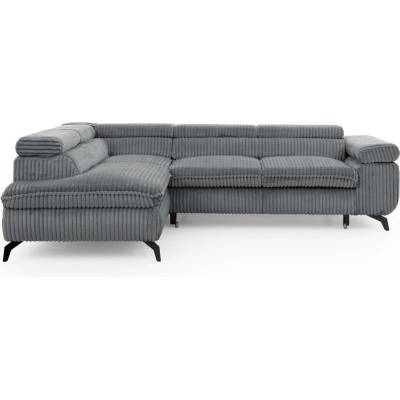 ROPEZ Сив ъглов диван от рипсено кадифе (ляв ъгъл L форма) Marbeya - Ropez (Marbeya Narożnik L z f.spania - Lewa OT Tilia 90 ( Davis ) Czarny Mat)
