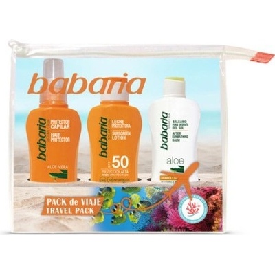 Babaria Sun Travel Pack Mléko na opalování SPF50 100 ml + mléko po opalování 100 ml + sprej na vlasy 100 ml