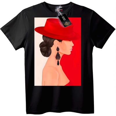 NOONEBRAND Тениска Елегантна червена шапка - L, Black