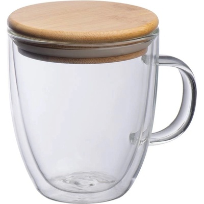 DYLAN dvojstenná sklenená šálka s bambusovým viečkom 350 ml