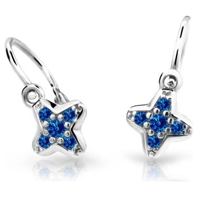 Danfil dětské náušnice hvězdičky C2266 z bílého zlata s kamínky Dark Blue zapínání brizura