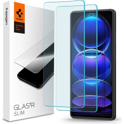 Spigen Tempered Glass GLAS. tR Slim 2 Pack - 2 броя стъклени защитни покрития за дисплея на Xiaomi Redmi Note 12 Pro 5G, Redmi Note 12 Pro Plus 5G, Poco X5 Pro 5G (прозрачен)