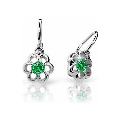 Danfil dětské náušnice kytičky C1947 z bílého zlata s kamínkem Emerald Green zapínání brizura