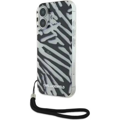 KARL LAGERFELD Калъф Karl Lagerfeld IML Zebra Pattern & Cord iPhone 16 - черен (3666339320287)