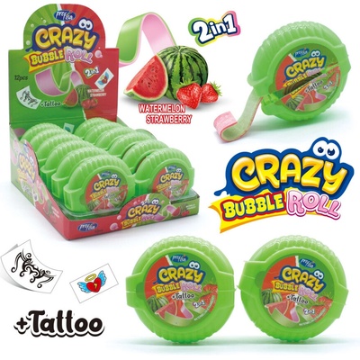 Crazy Bubble Roll Žvýkačka jahoda,meloun s tetováním 30g