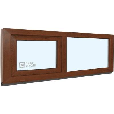 KNIPPING Plastové okno - 70 AD, 2100x600 mm, FIX/S, ořech Sklo: ornamentální (kůra čirá), Barva, imitace: ořech/bílá (jednostranně)