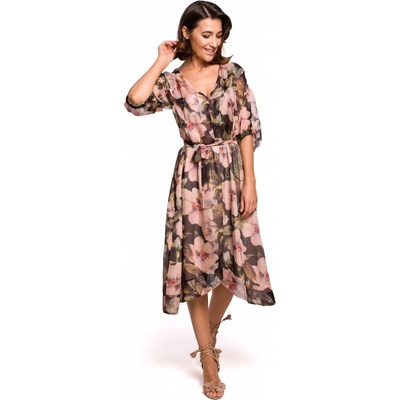 Stylove dámské šaty S226 zeleň+květiny