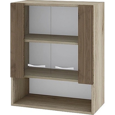 ИРИМ Горен шкаф с две витринни врати и ниша Сити АРО-9 дъб сонома арвен / орех адмирал 60 см