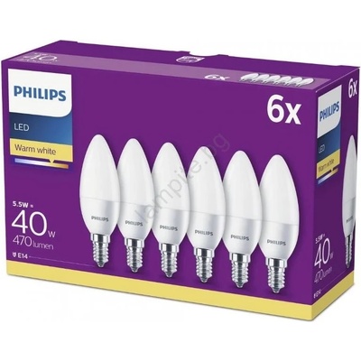 Philips К-кт 6бр. LED крушки Philips B35 E14/5, 5W/230V 2700K (P5424)