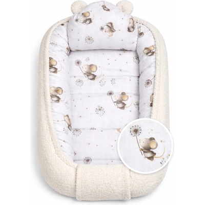 Baby Nellys Obojstranné hniezdočko s vankúšikom bavlna/boucle Malá myška smotanová