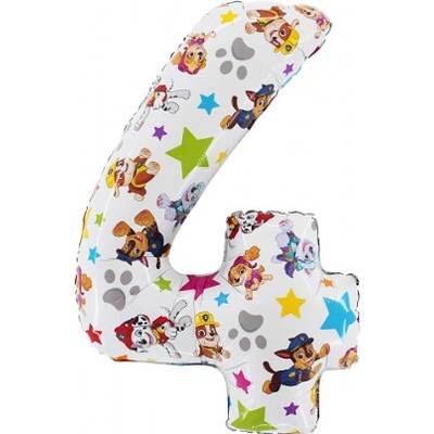 BP Baloon Party Balónek fóliový narozeninové číslo 4 bílý Paw Patrol 72 cm