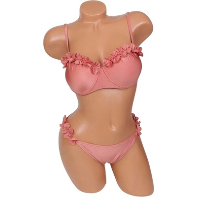 Дамски бански в цвят тъмна пудра с къдрички