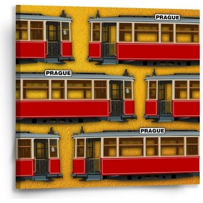 Sablio Obraz Pražské historické tramvaje Žlutý Pattern - 50x50 cm