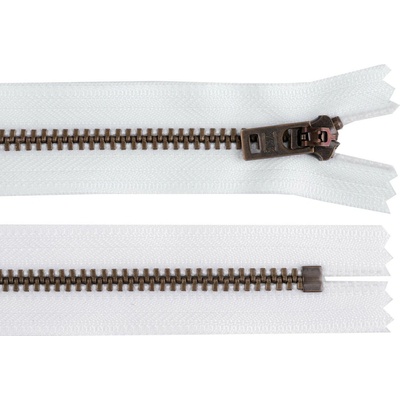 Kovový zip YKK No 5 délka 18 cm staromosazný (jeansový) Varianta: 501 bílá staromosaz, Balení: 1 ks