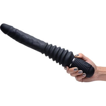 Master Series 10X Thrust Master Vibrating and Thrusting Dildo with Handle Black