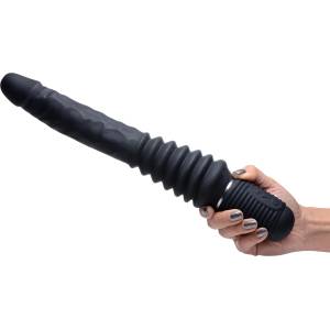Master Series 10X Thrust Master Vibrating and Thrusting Dildo with Handle Black