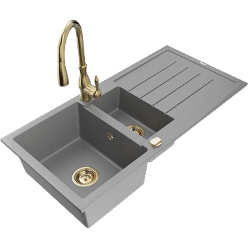 Mexen Andres гранитна мивка с 1, 5 камери с отцедник и кухненски смесител Savita, сив - 6515-71-672601-50 (6515-71-672601-50)