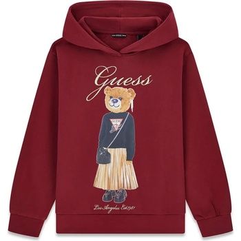 GUESS Суичър в цвят бордо за момиче с мече и бродиран надпис Guess
