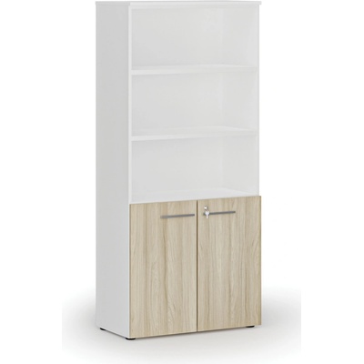 Primo Kombinovaná kancelárska skriňa WHITE, dvere na 2 poschodia, 1781 x 800 x 420 mm, biela/dub prírodná