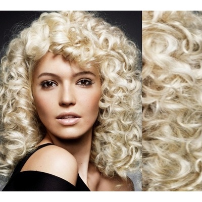 Clip in kučeravé vlasy 100% ľudské REMY 53 cm platina