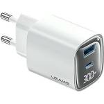USAMS CC229 мрежово зарядно устройство USB+Type-C гнездо 30W, LED дисплей, БЯЛО CC229TC02 (CC229TC02)