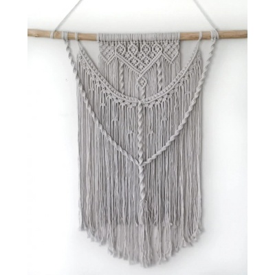 Světle šedé macramé na zeď Moonlight, 63 x 70 cm