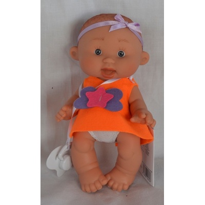 Marina & Pau holčička Kája v oranžových šatech s růžovo-fialovou kytičkou Nenotin Nenotin 21 cm
