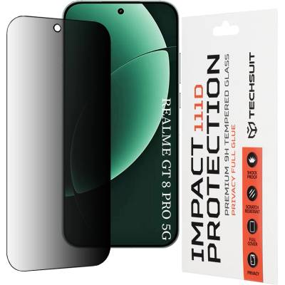 Techsuit Стъклен протектор за Realme GT 8 Pro - 111D Privacy Full Glue - Techsuit - Черен