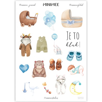 MINIMEE Papírové samolepky v aršíku A5 Je to kluk!