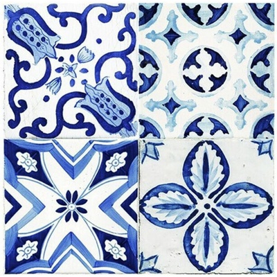 Crearreda Samolepicí dekorace Tile Cover Azulejos 31223 Kachlík, modro-bílé ornamenty 3 archy 20x20 cm