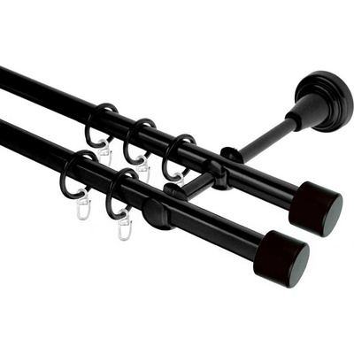 OK-GarnýžeCZ Garnýž kovová dvouřadá 16mm Pullo Double černá 330 cm do stěny / kroužky s háčkem