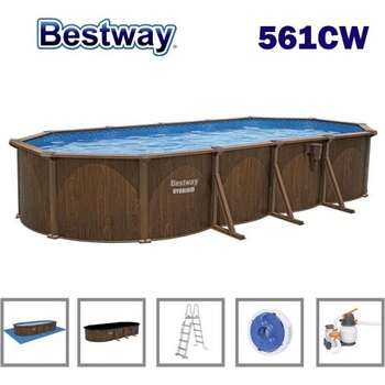 Bestway Басейн с метална конструкция, овален, Bestway 561CW Hydrium, 730x360x130см, с филтърна помпа, стълба, подложка, покривало и диспенсър (561CW Hydrium)