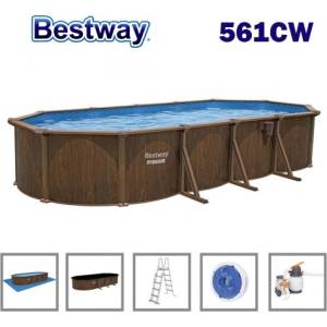 Bestway Басейн с метална конструкция, овален, Bestway 561CW Hydrium, 730x360x130см, с филтърна помпа, стълба, подложка, покривало и диспенсър (561CW Hydrium)