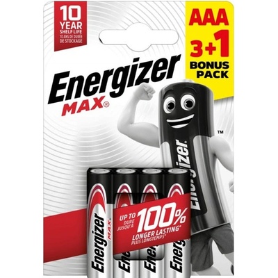 Energizer Батерии алкални Energizer Max (E303341600), AAA, LR03, 1.5V, 4бр. в опаковка (E303341600)