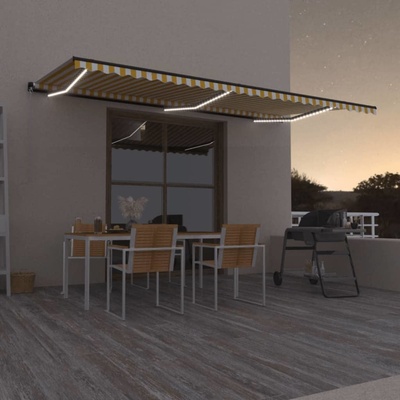 VidaXL Ručně zatahovací markýza s LED světlem 600 x 350 cm žlutobílá