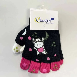 Clodine italy Детски ръкавички Кравичка, черни/розови, 6-10 год