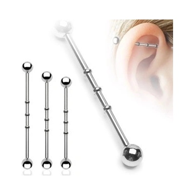 Šperky eshop ocelový piercing do ucha čínka vroubkované zářezy kuličky I18.2