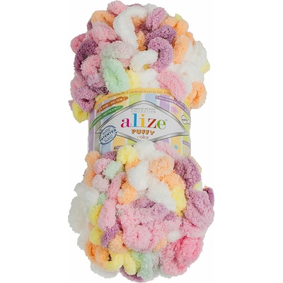BELLATEX Příze Puffy color 100 g - 6527 bílá, zelená, růžová, oranžová, fialová