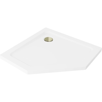 Mexen Flat петоъгълно тънко корито 100 x 100 см, бяло, златен сифон - 41P101010-G (41P101010-G)