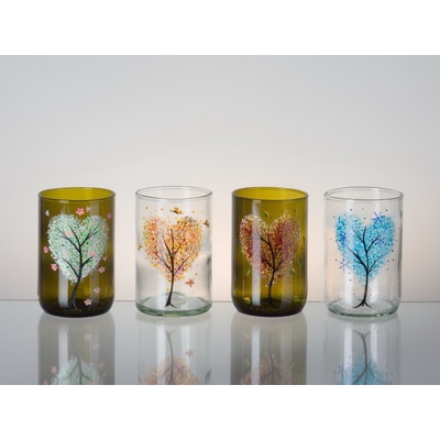 DT GLASS Sada ručně malovaných sklenek Four Seasons z láhví od vína jaro 1 kus v bílé krabičce