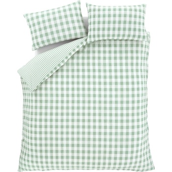 Catherine Lansfield Зелено двойно удължено крепово спално бельо 230x220 cm Seersucker Gingham Check - Catherine Lansfield (BD/56079/W/KQS/GR)